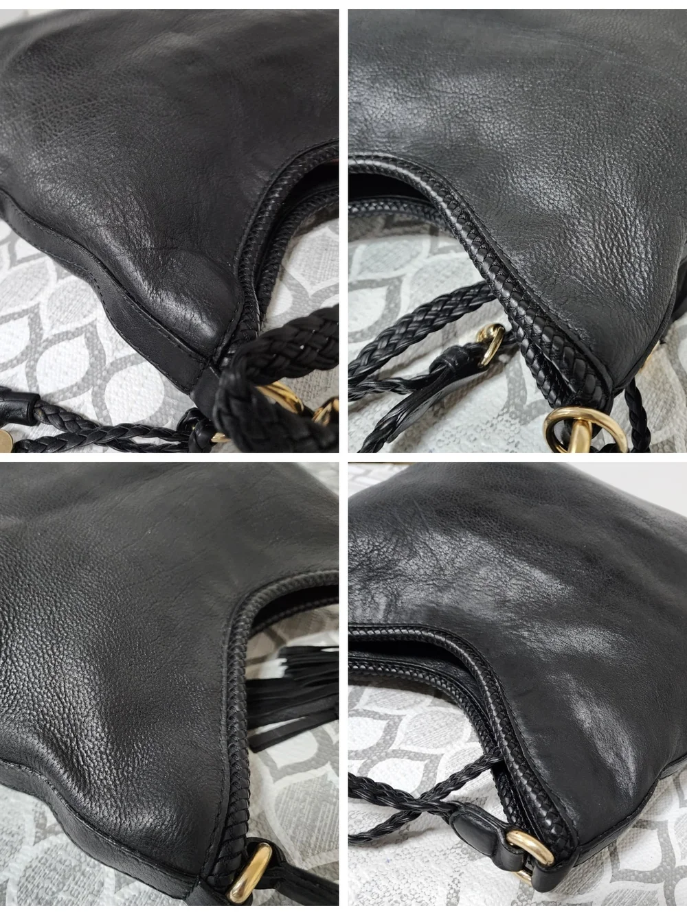 GUCCI Pebbled Calfskin Medium Marrakech Hobo Bag Black